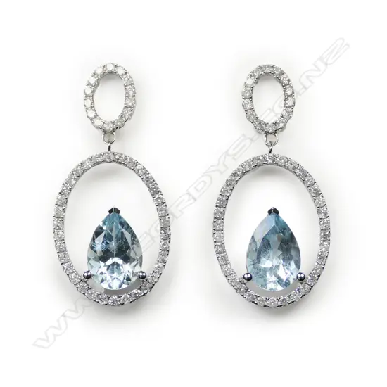 A 14ct white gold aquamarine and diamond double hoop earrings,