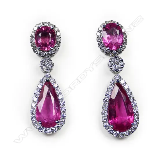 A pair of modern 18ct white gold and rubelite earrings,