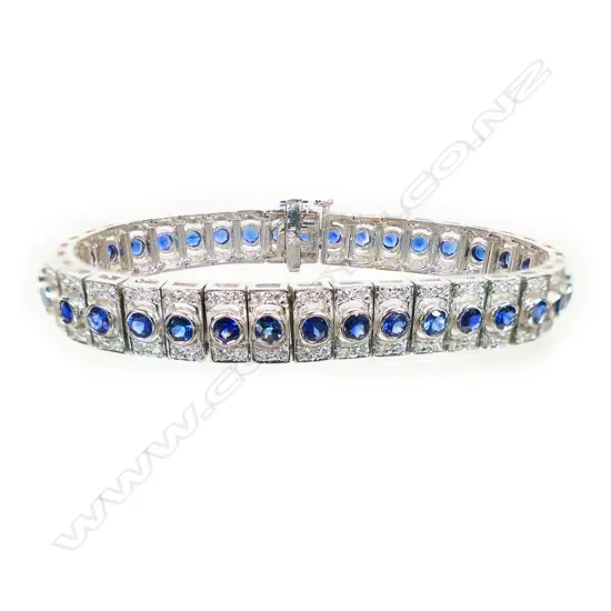A 14ct white gold diamond and sapphire bracelet,