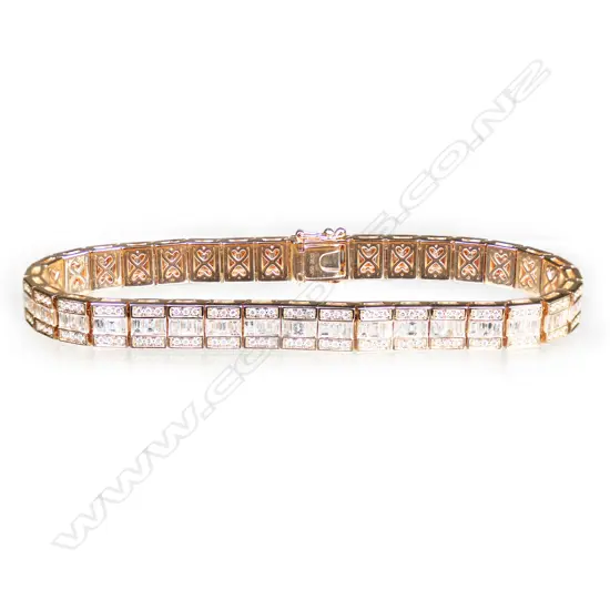 An 18ct rose gold and multi diamond triple row articulated bracelet,