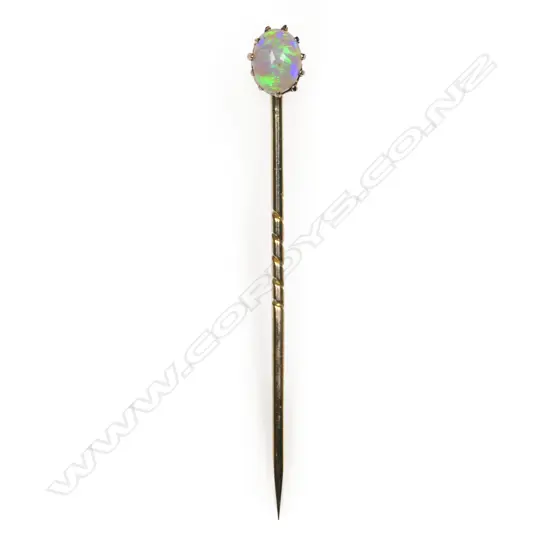 A 9ct gold and opal tie pin,