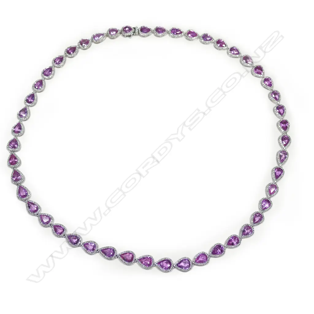 A 14ct white gold pink sapphire and diamond necklace, Image 1++
