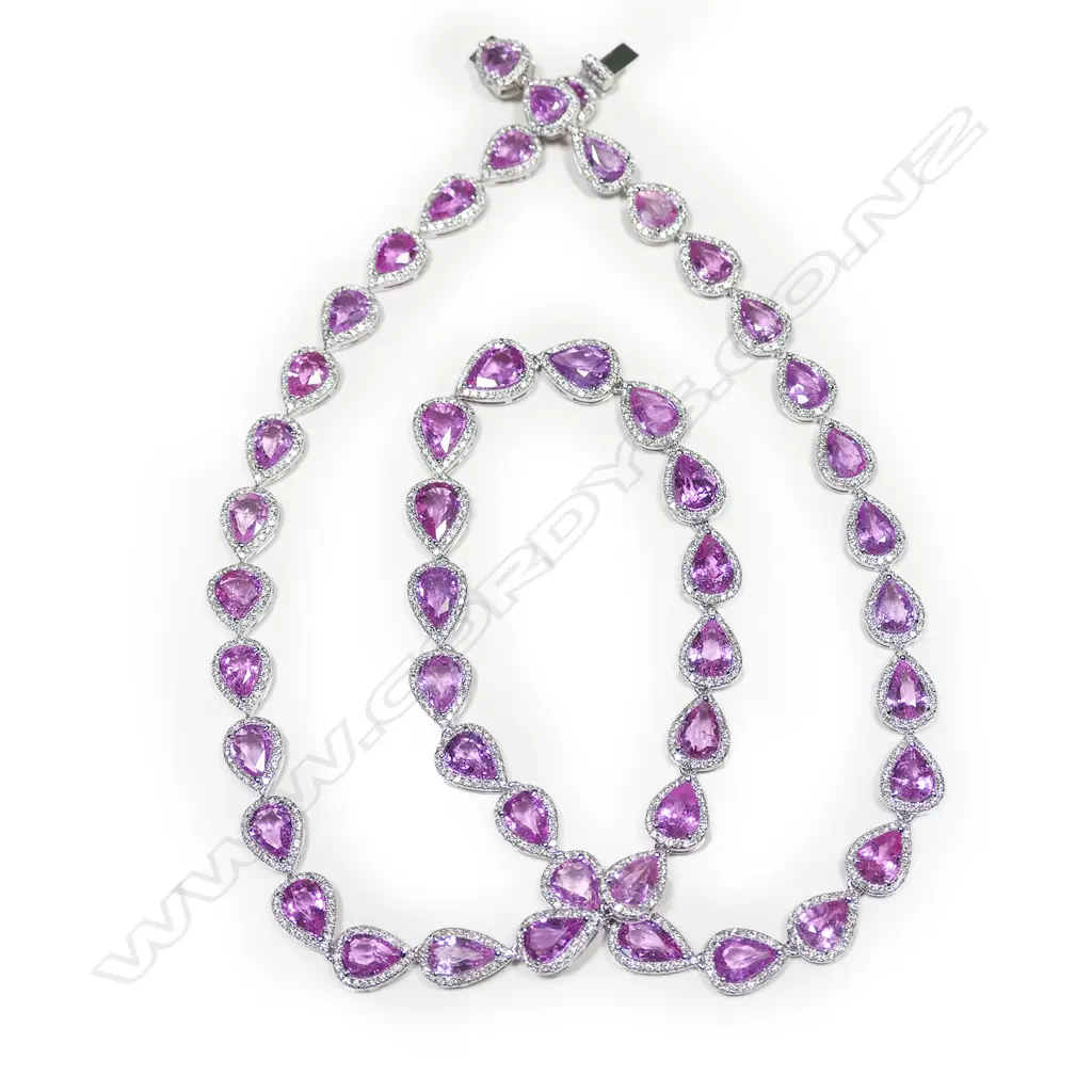 A 14ct white gold pink sapphire and diamond necklace, Image 1++