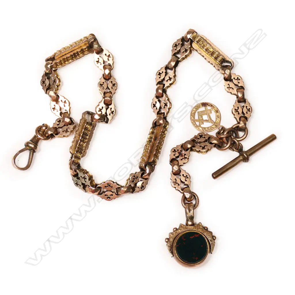 A late 19thC fancy link 9ct Albert chain, Image 1++