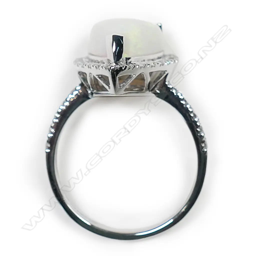 A 14ct white gold opal and diamond halo ring, Image 1++