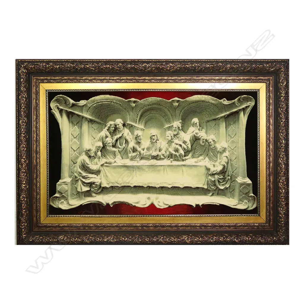 A very finely hand knotted silk picture rug 'The Last Supper', Image 1++