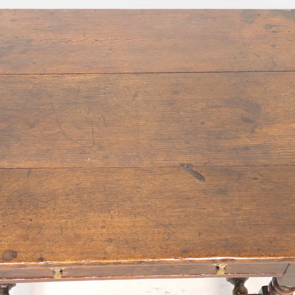 A rare Charles ll oak single drawer side table, Image 1++