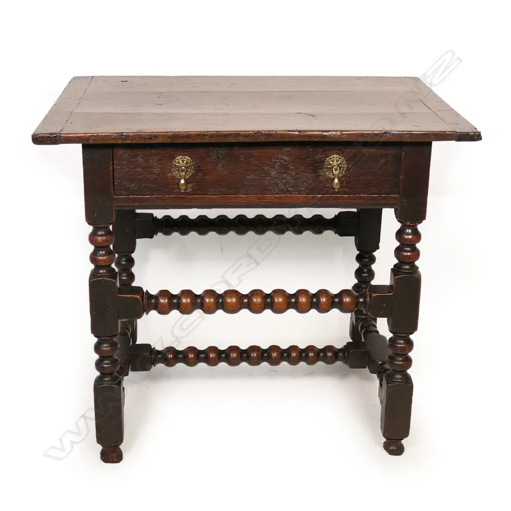 A rare Charles ll oak single drawer side table, Image 1++