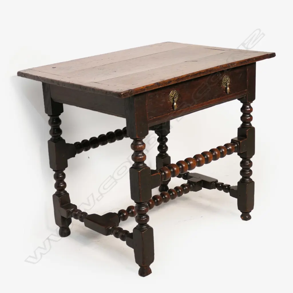 A rare Charles ll oak single drawer side table, Image 1++