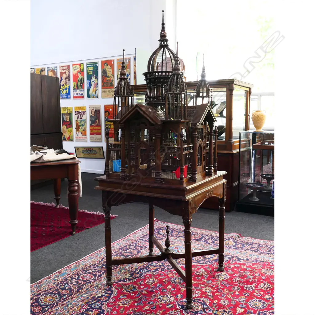 A large vintage floor standing elaborate Russian style architectural bird cage, Image 1++