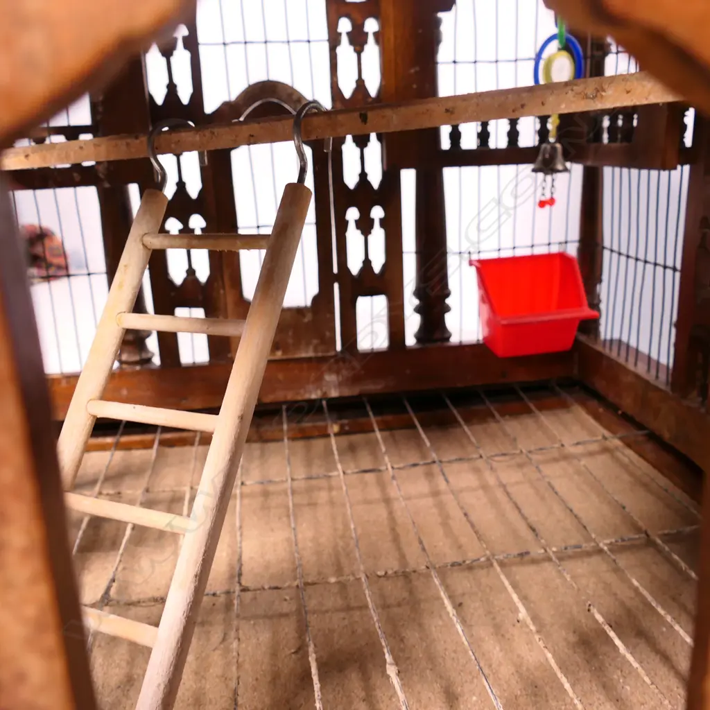A large vintage floor standing elaborate Russian style architectural bird cage, Image 1++