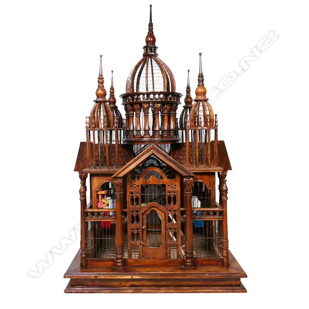 A large vintage floor standing elaborate Russian style architectural bird cage, Image 1++