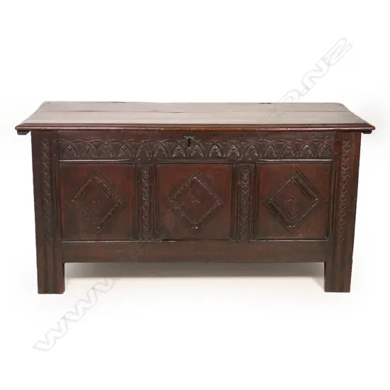 A 17thC oak coffer,
