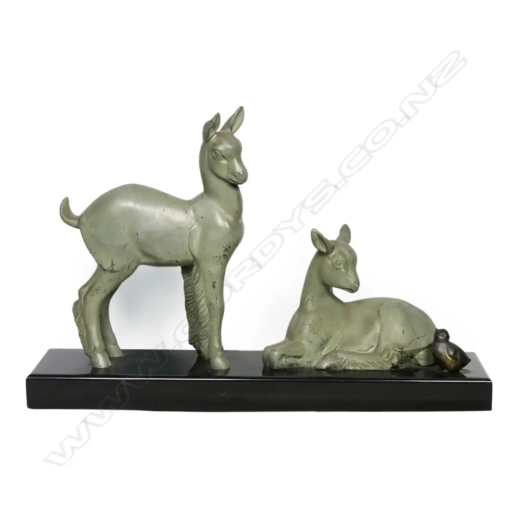 Irénée ROCHARD (1906-1984) Art Deco sculpture two fawns and sparrow, Image 1++