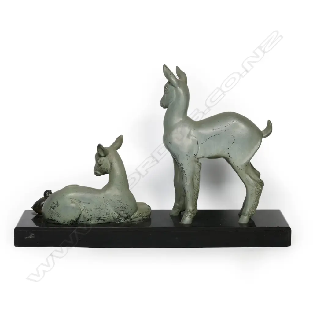 Irénée ROCHARD (1906-1984) Art Deco sculpture two fawns and sparrow, Image 1++