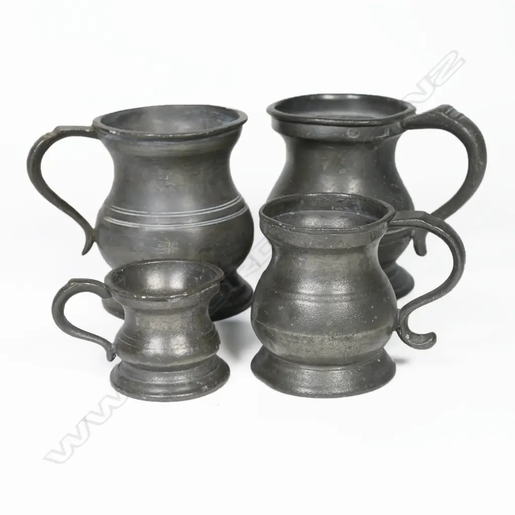 Four small antique pewter graduating mugs Image 1++