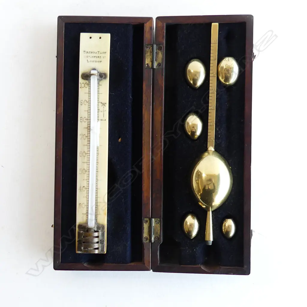 A vintage saccharometer(sugar content measure) No.48. Bates paten-cased with weights & thermometer Image 1++