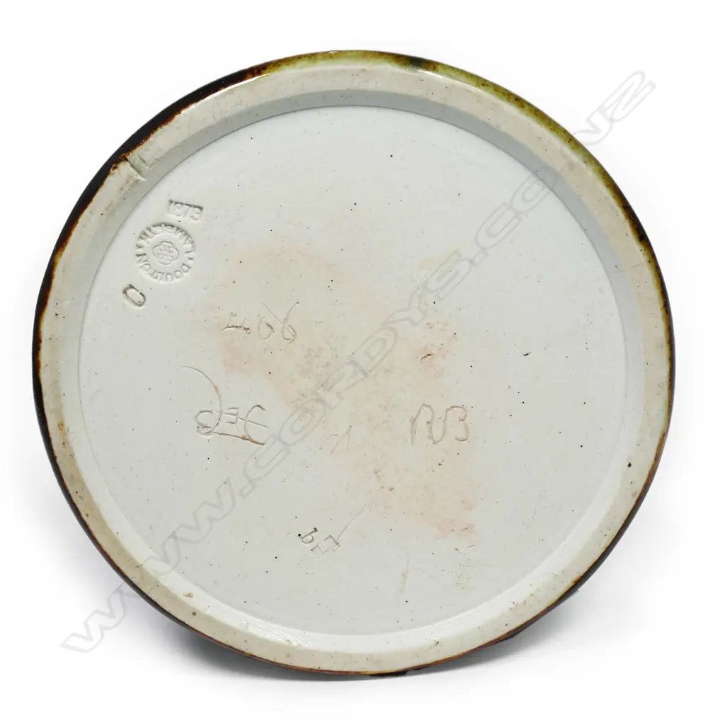 A Doulton Lambeth stoneware jug, incised decoration of papyrus in the ancient Egyptian manner, blue and grey ground, silver rim - Sheffield 1879 by Charles Mappin. H.240mm. Image 1++