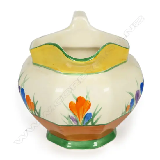 Clarice Cliff 'Crocus' jug of Athens shape. H.95mm