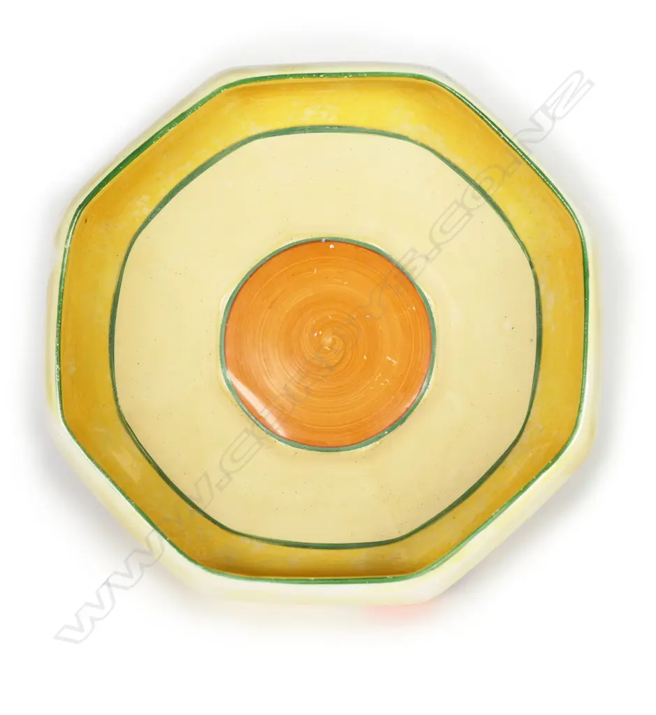 Clarice Cliff 'Bizarre' octagonal bowl in the Crocus pattern. Small frit to the base. Dia.145mm Image 1++
