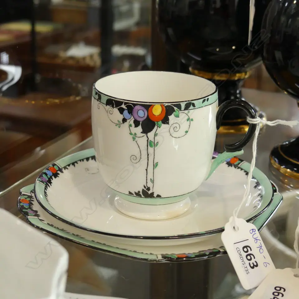 Shelley ‘Lomond Balloon Tree’  trio with maker's stamp to base. Cup H.70mm Image 1++