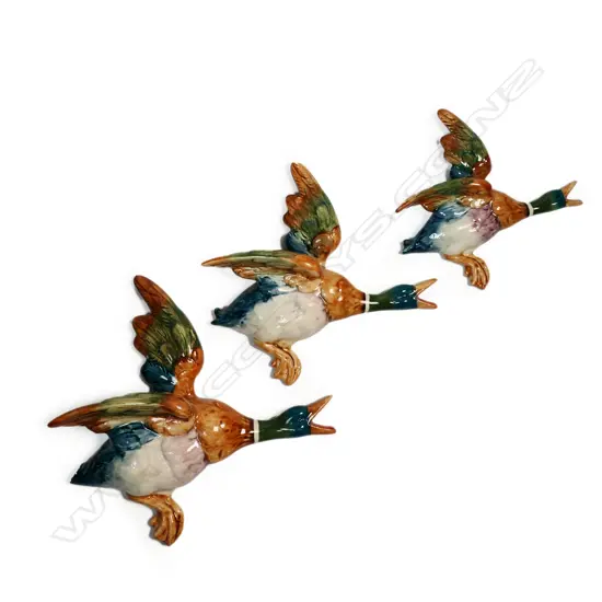 THREE BESWICK FLYING DUCKS; No's. 5961, 5962 & 5963, LARGEST L.260mm (faults to one)