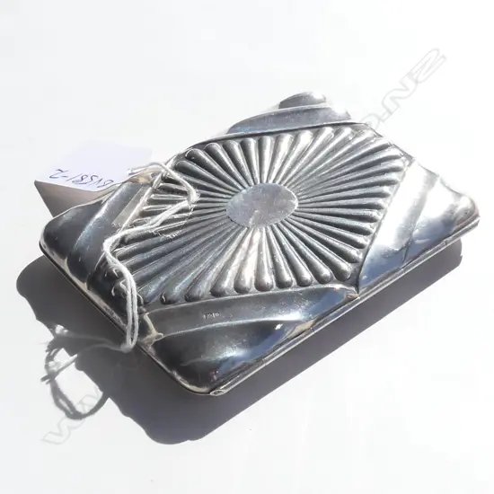 Victorian silver fancy fitted card case,  Birmingham 1892, leather interior with ivory note page and pencil. 105 x 75mm.