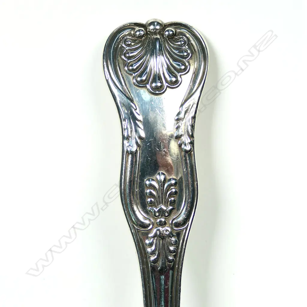 A George IV silver soup ladle, double struck Queens pattern. London 1825 by Richard Poulden. 380gm. Image 1++