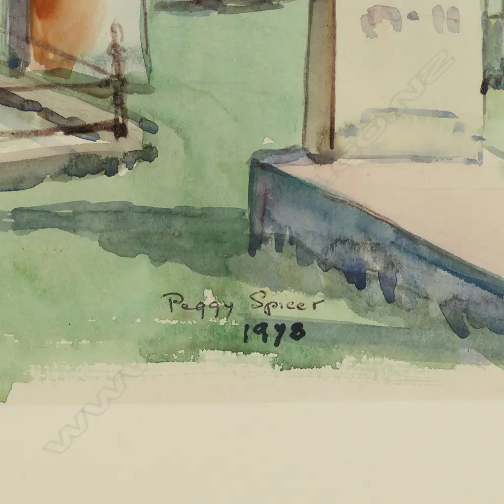 Peggy Spicer (1908-1984) 'St Stephens Chapel and view of the Waitemata Harbour', watercolour, signed and dated 1978. 365 x 520mm Image 1++