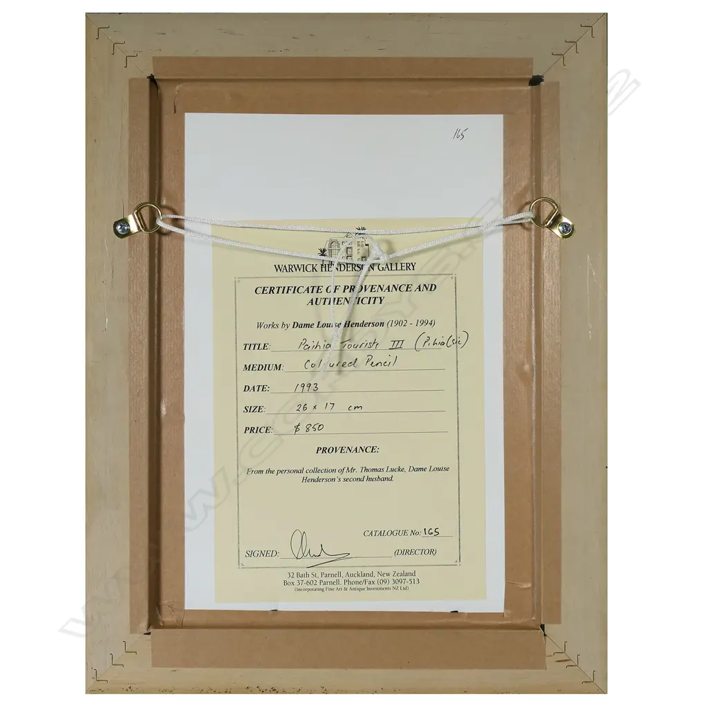 Dame Louise Henderson (1902-94) Pihia Tourists III', crayon and graphite on paper, dated 1993, certificate and provenance on reverse. 260 x 170mm. Image 1++