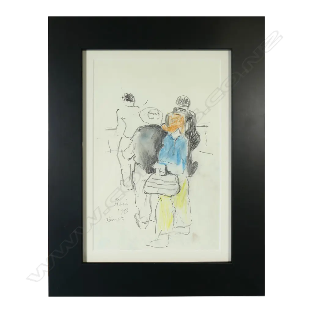 Dame Louise Henderson (1902-94) Pihia Tourists III', crayon and graphite on paper, dated 1993, certificate and provenance on reverse. 260 x 170mm. Image 1++