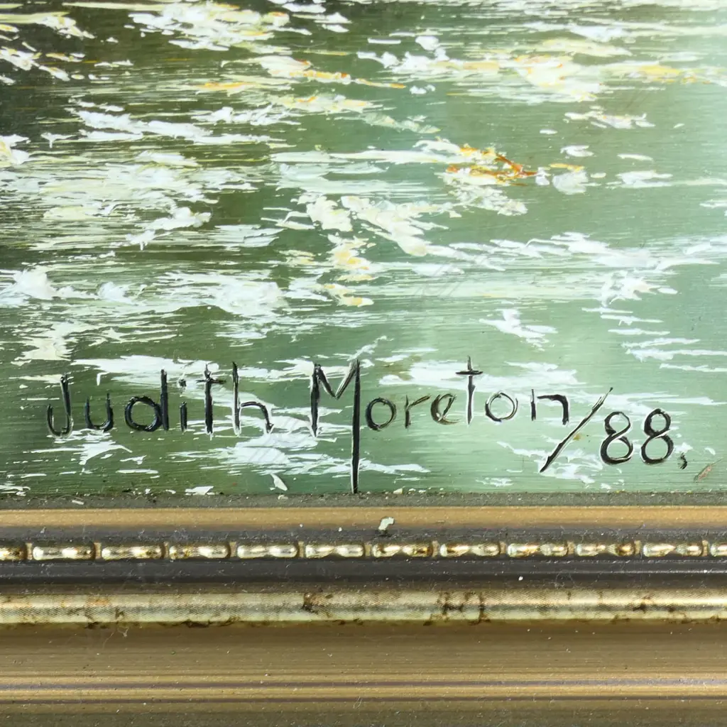 Judith Moreton 'New Zealand Bush and Stream Scene', oil on board, signed and dated ’88. Image 1++