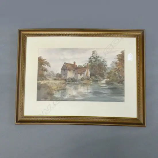 A.A. Prout Thatched house & lake, watercolour, signed 260 x 425mm