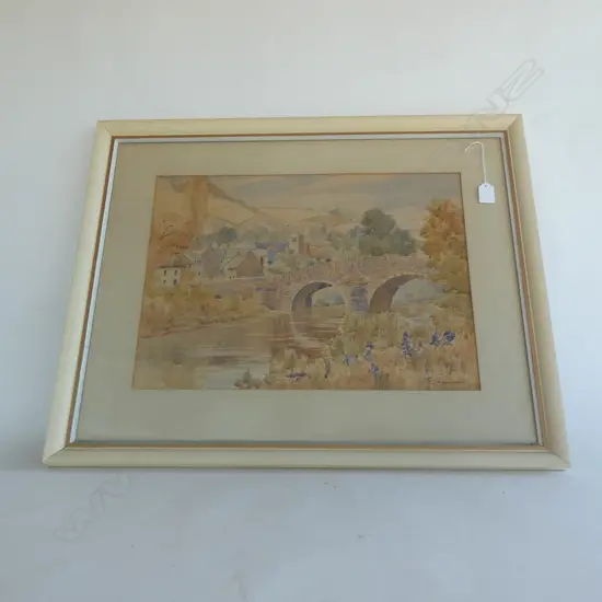 W S Wauchop (NZ 1889-1971) Rural River Village, watercolour, signed. 360 x 500mm