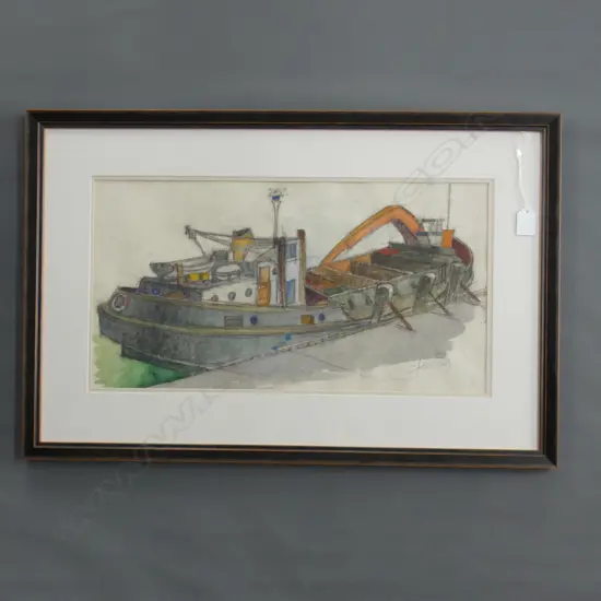 Ron Stenberg Barge, graphite and watercolour, 270 x 500mm