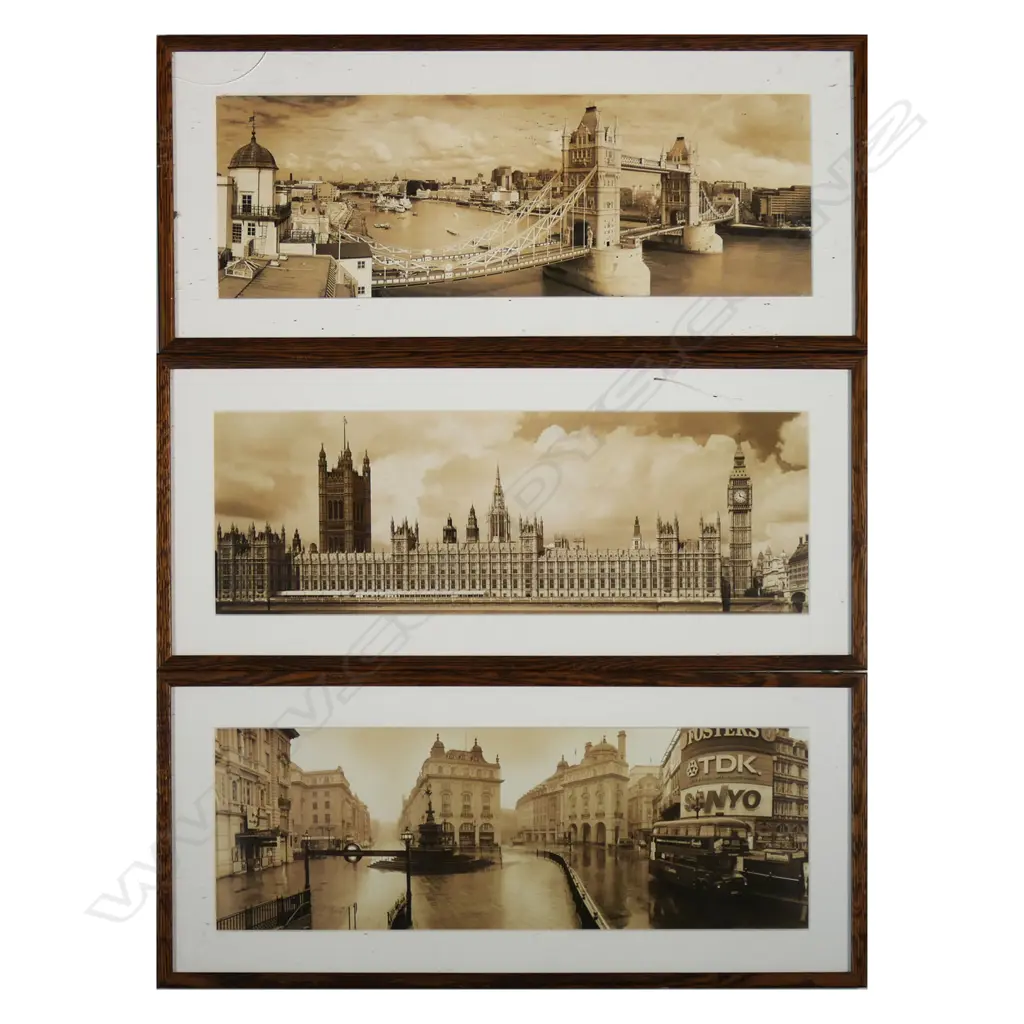 Three framed photographic prints of London, 185 x 550mm Image 1++