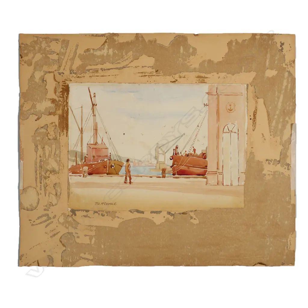 Thomas Arthur McCormack (1883-1973) wharf scene, watercolour, unframed, 230 x 330mm Image 1++
