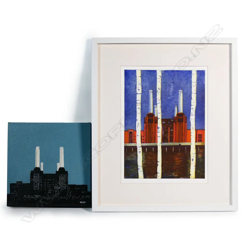 Two artworks: Karen Keogh, 'After the Rain Limited edition, 16/50, 430 x 310mm and Simon Fairess, 'Battersea Tear, ' acrylic on canvas Image 1++