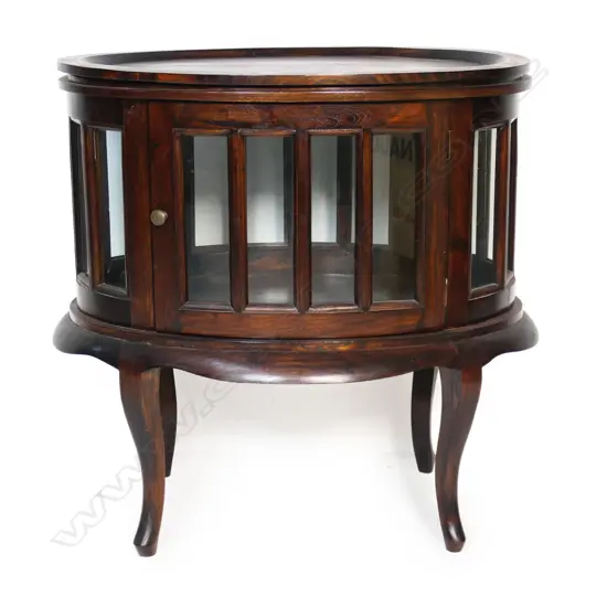 Oval mahogany display cabinet, tray top 680 x 440 x 700mm