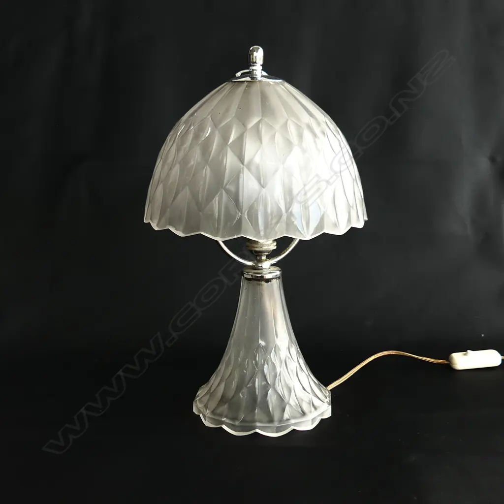 Frosted glass table lamp chrome fittings, with diamond pressed panels, H.375mm Image 1++
