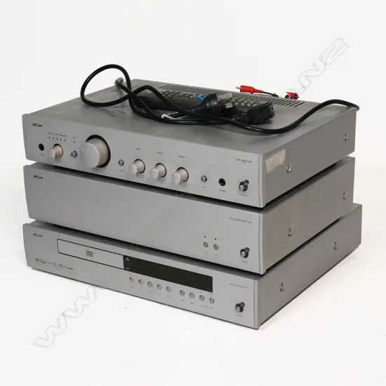A set of three Arcam audio units: A65 amplifier plus P90 power amplifier & DV79 DVD player. One power - audio cable & remote. Largest size 435 x 290 x 95mm