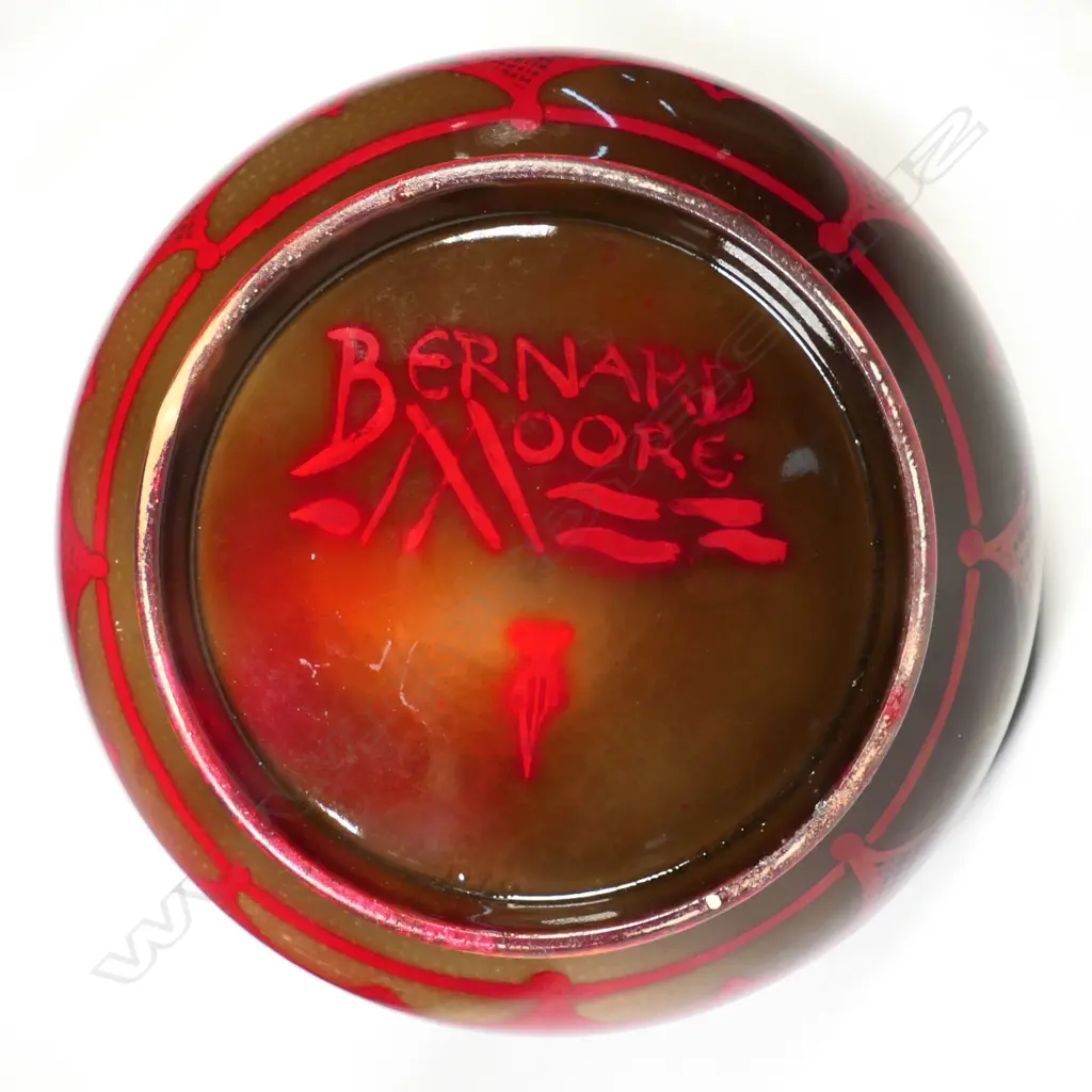 A Bernard Moore flambé bottle vase, painted by Reginald Robert Tomlinson, c.1910 Image 1++