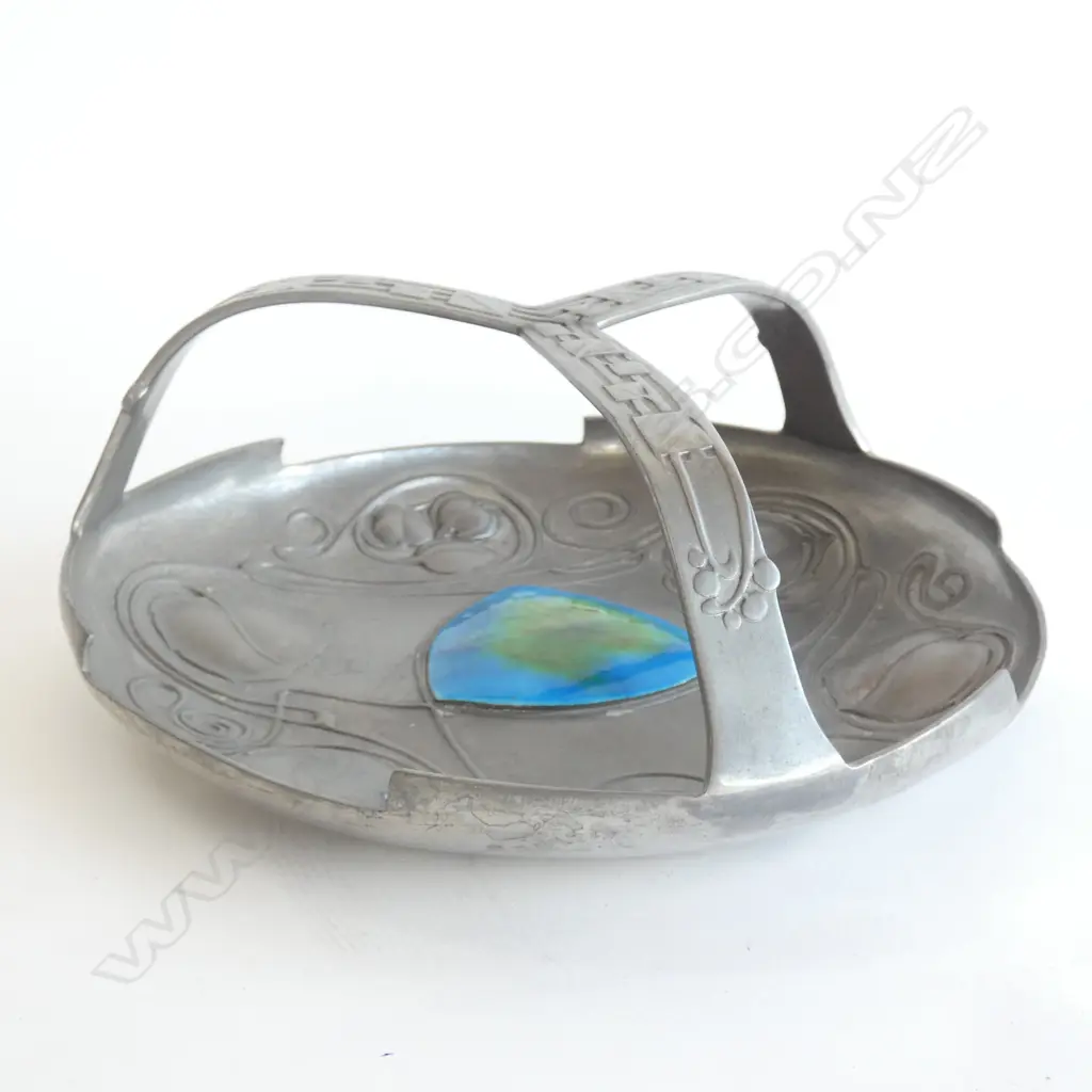 A 1903 Tudric Pewter 'Bollelin' tray with strap handles, designed by Archibald Knox for Liberty & Co., Image 1++