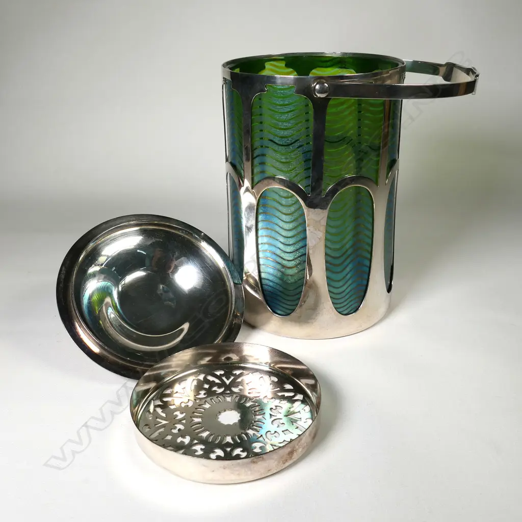 A rare eisbehälter (ice container) by Berndorfer Metallwaarenfabrik (BMF - Arthur Krupp) and Johann Lötz (Loetz) Witwe Co., c.1900-1909 Image 1++