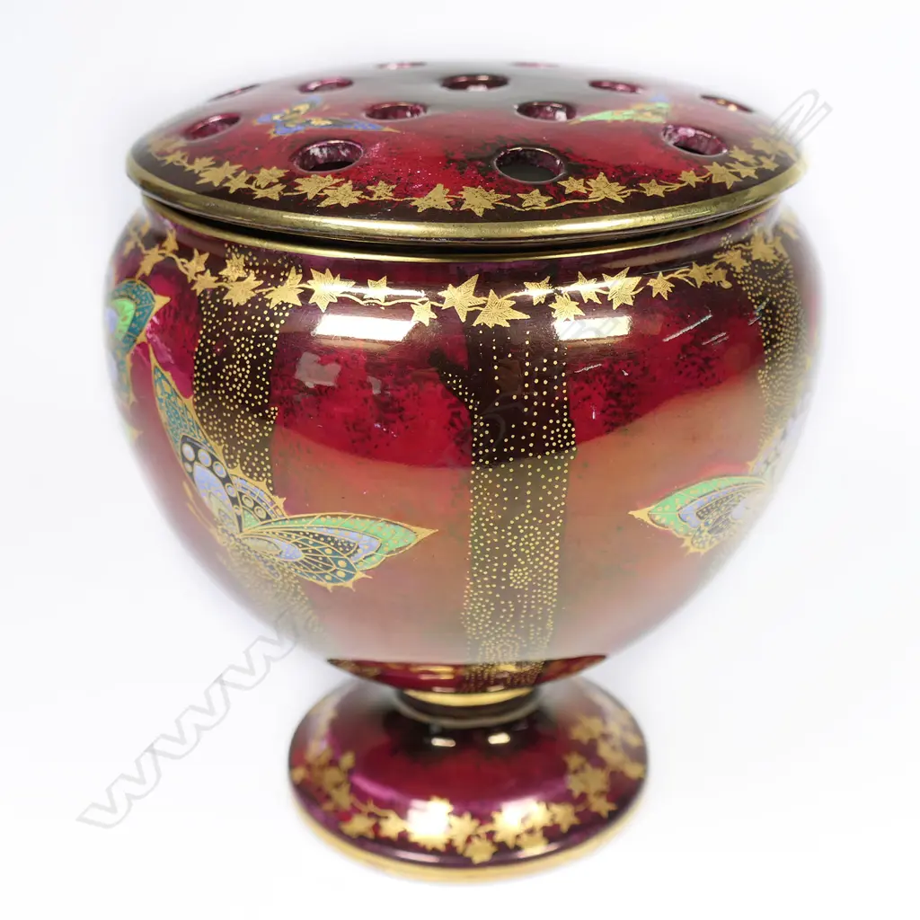 A Crown Devon 'Sylvan Lusterine' rose bowl with matched stem holder inset top Image 1++