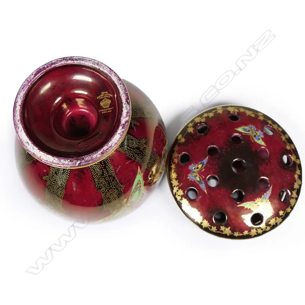 A Crown Devon 'Sylvan Lusterine' rose bowl with matched stem holder inset top Image 1++