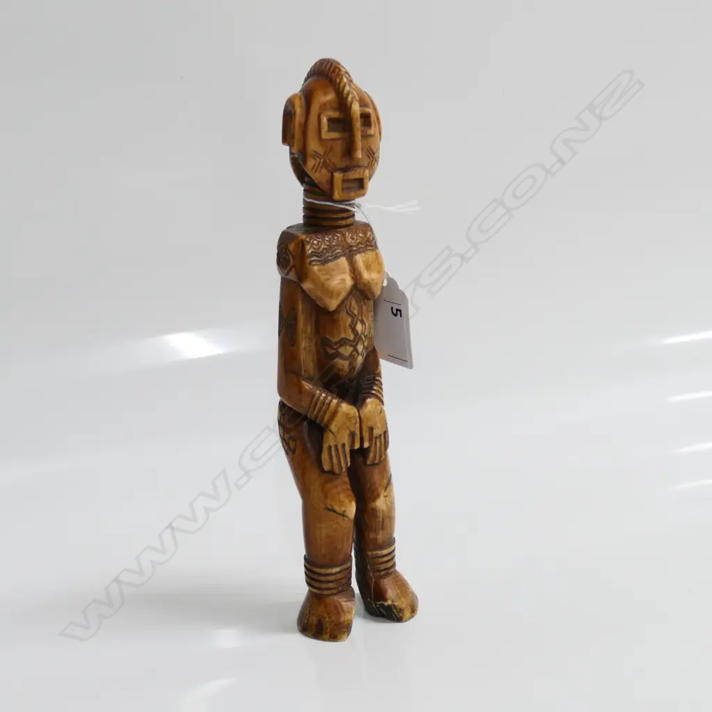 YORUBA BENIN ERE IBEJI SOLID IVORY CARVED FEMALE FIGURE dark staining H.210mm. Image 1++