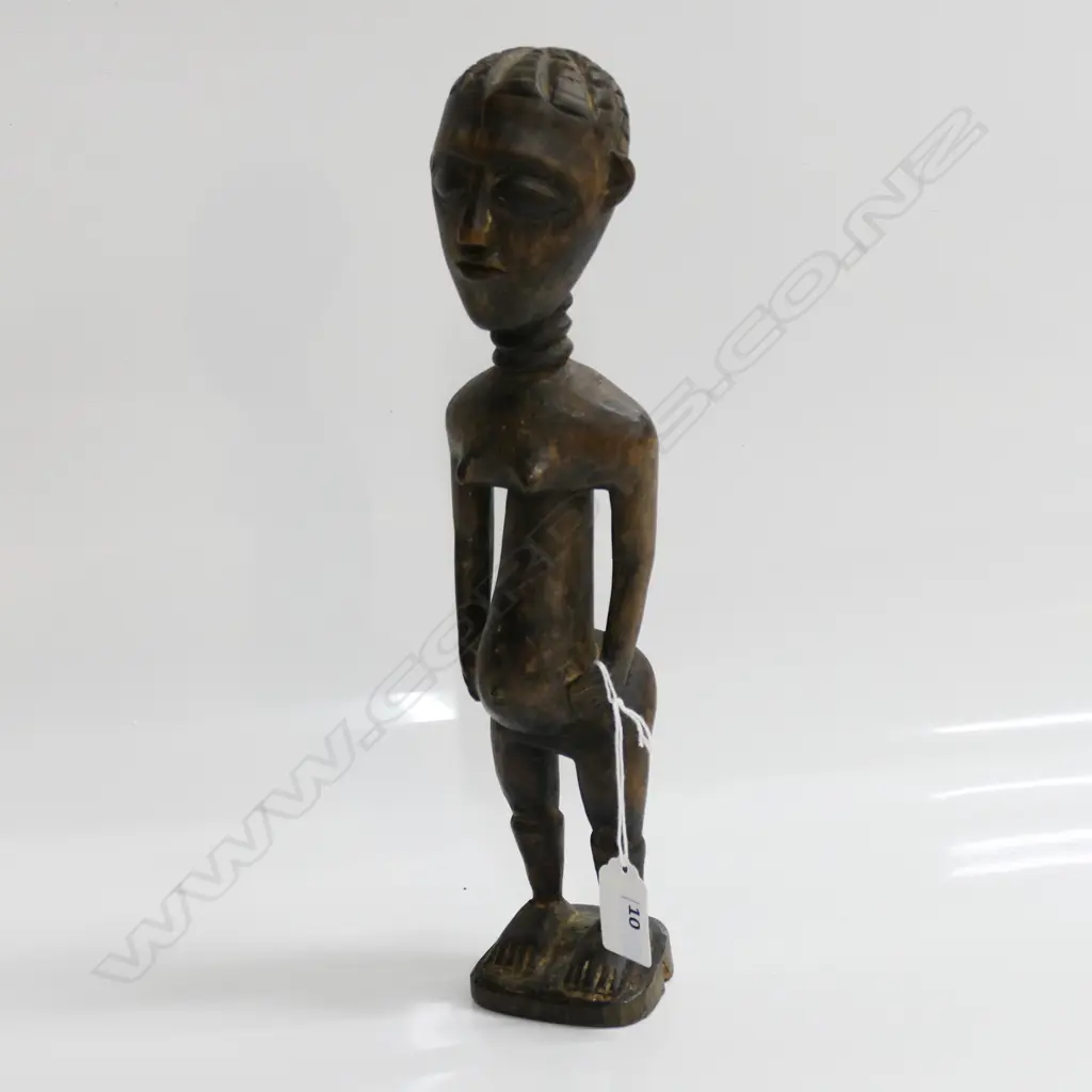 YORUBA BENIN ERE IBEJI WOOD CARVED FEMALE FIGURE,dark stained some wear, H.325mm Image 1++