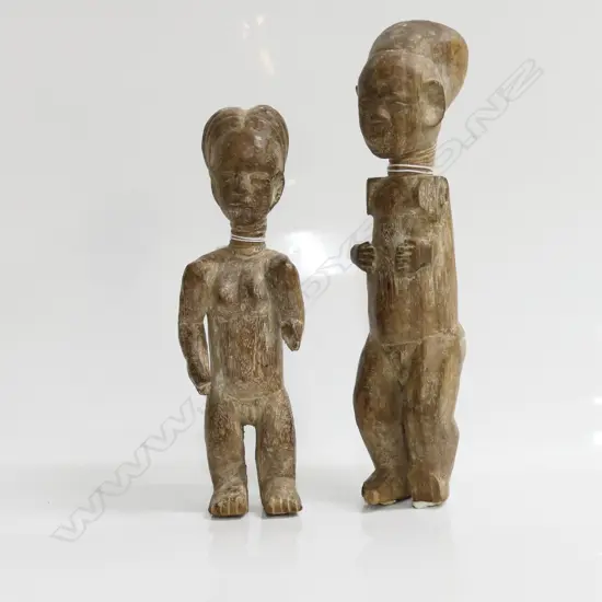 PR 'TWINS' YORUBA BENIN ERE IBEJI WOOD CARVED FIGURES, some faults to arms, H.285 & 235mm