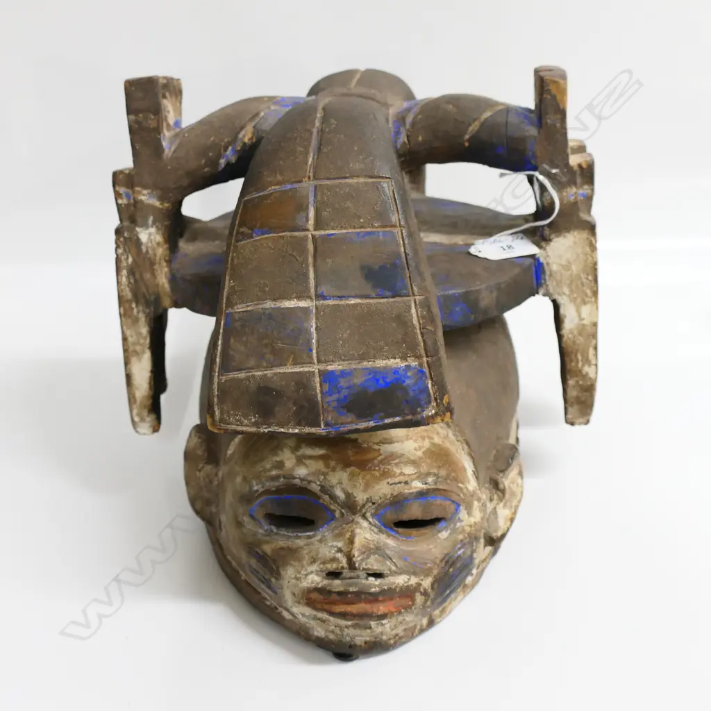 AFRICAN YORUBA CARVED WOOD MASK, with indigo, H.250mm Image 1++